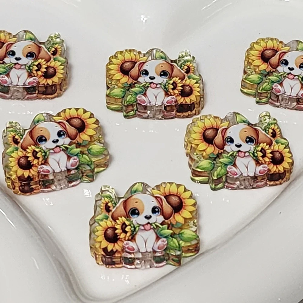 Dog Sunflower Beads 2 Pcs Focal Bead Beaded Pen Jewelry Making Charms Acrylic